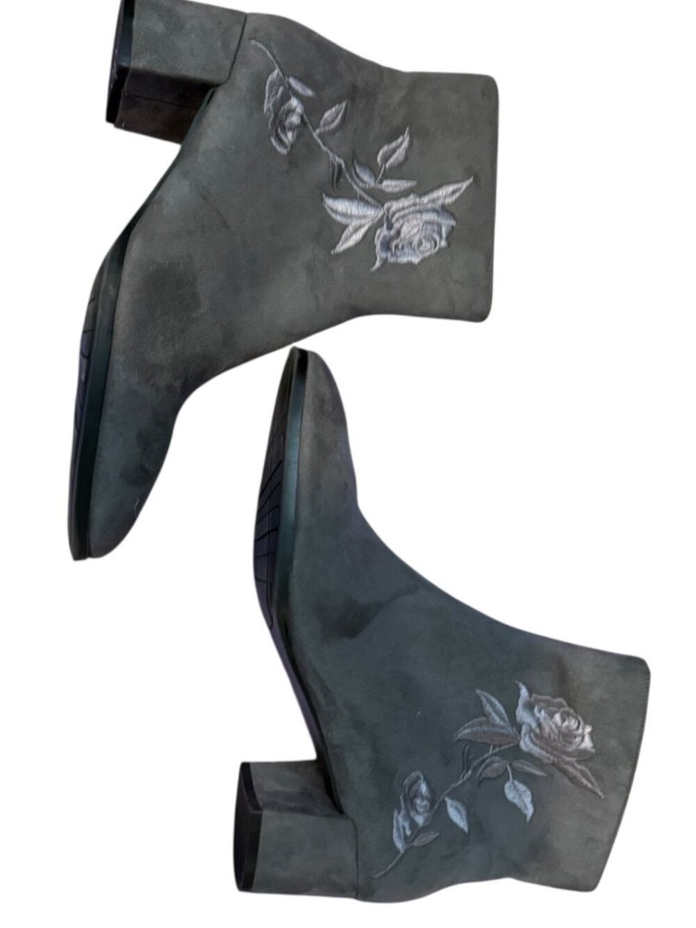Ellen Tracy Women’s Ankle Boots – Size 10M Gray Floral Embroidered Block Heel Bo
